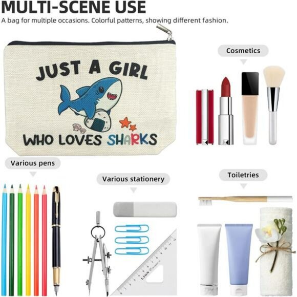 Shark Lover Makeup Bag Cute Cosmetic Pouch Gift for Girls Women Accessories - Picture 4 of 7